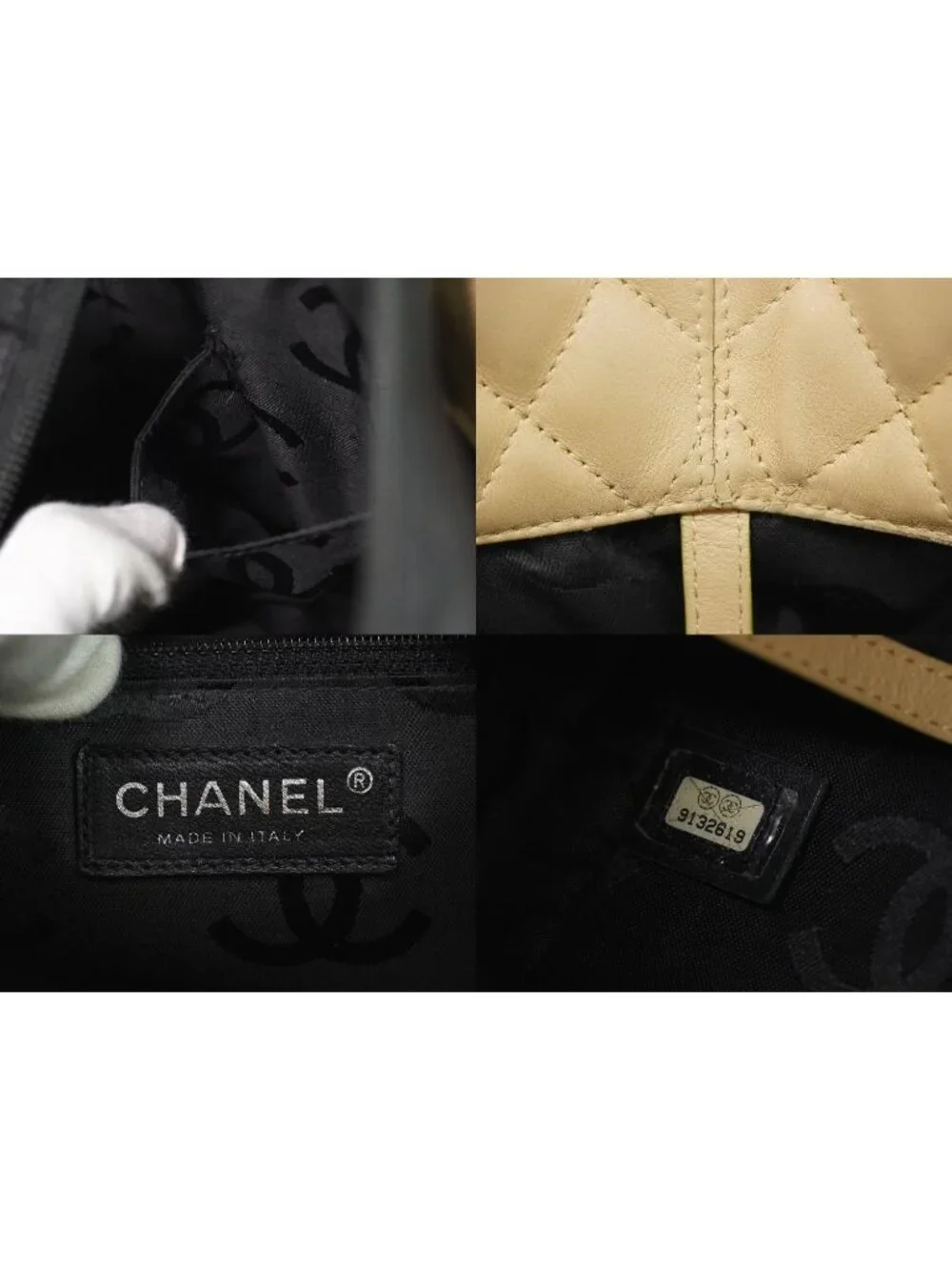 Chanel CC Logo Cambon Line Shoulder Bag Tote Leather Beige Vintage